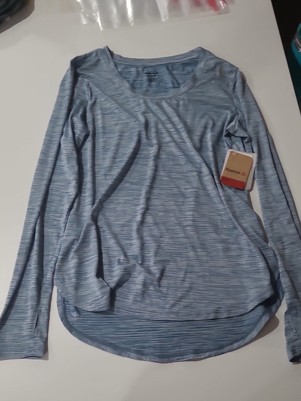 Reebok Heathered Light Blue Long Sleeve Performance Tee